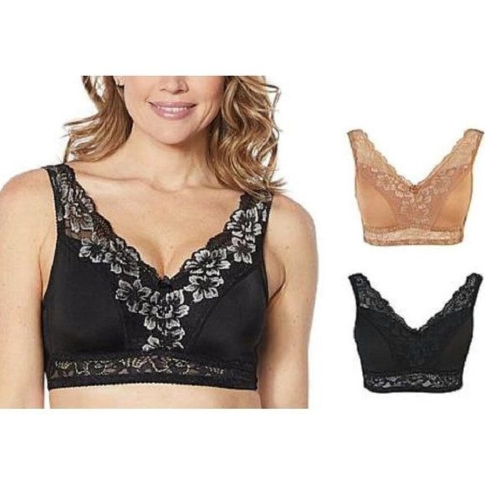 Rhonda Shear Black and Cream Floral Lace Bras (2 bra pack)